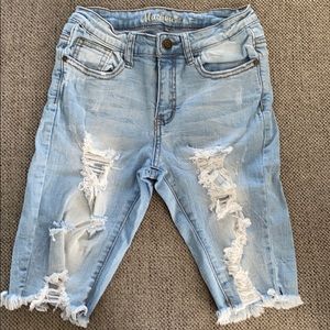 Distressed Mid Waist Bermuda Jean Shorts